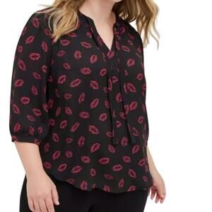 Torrid Leopard Print Lips Georgette Bow Tie Blouse